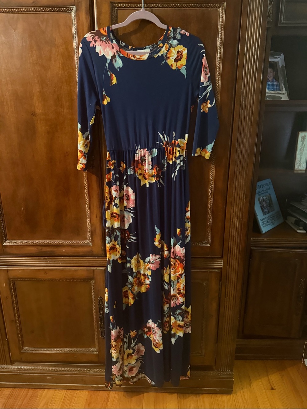 Rebecca Taylor Navy Floral Maxi Dress with Yellow & Pink Blooms